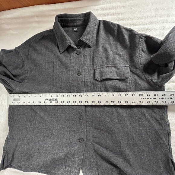 Uniqlo Womens Gray Check Button-Up Shirt Jacket Medium Long Sleeve Pocket Casual - Picture 7 of 8